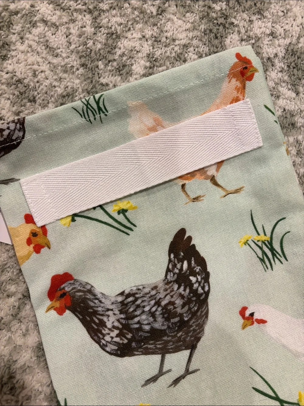 Pastel Mint Green Chickens & Flowers Kitchen Towel NWT Cotton 27”x 19”